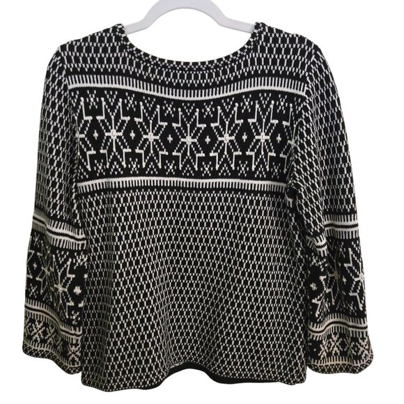 J. Jill Vintage Black Cream Embroidered Nordic Pocket Sweater Size S - Picture 2 of 6